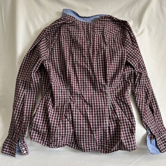 Tommy Hilfiger Burgundy Checkered Ruffle-Front Button-Up Shirt L/G Cotton Womens - Picture 3 of 3